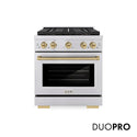 ZLINE Autograph Edition 30 in. 4.2 cu. ft. Paramount Gas Range with 4 Burner DuoPro™ Cooktop and Convection Gas Oven in Stainless Steel with Champagne Bronze Accents (PSGRZ-30-CB)