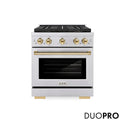 ZLINE Autograph Edition 30 in. 4.2 cu. ft. Paramount Gas Range with 4 Burner DuoPro™ Cooktop and Convection Gas Oven in Stainless Steel with Polished Gold Accents (PSGRZ-30-G)