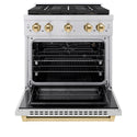ZLINE Autograph Edition 30 in. 4.2 cu. ft. Paramount Gas Range with 4 Burner DuoPro™ Cooktop and Convection Gas Oven in Stainless Steel with Polished Gold Accents (PSGRZ-30-G)