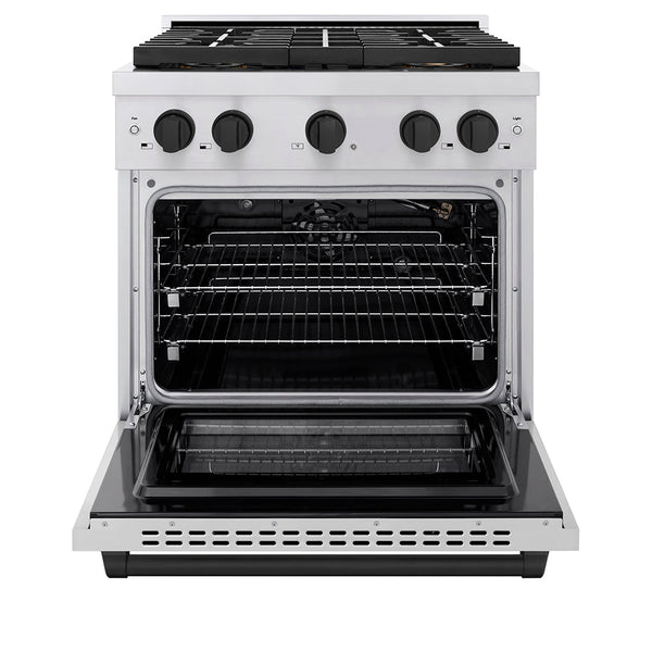 ZLINE Autograph Edition 30 in. 4.2 cu. ft. Paramount Gas Range with 4 Burner DuoPro™ Cooktop and Convection Gas Oven in Stainless Steel with Matte Black Accents (PSGRZ-30-MB)