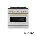 ZLINE Autograph Edition 36 in. 5.2 cu. ft. Paramount Gas Range with 6 Burner DuoPro™ Cooktop and Convection Gas Oven in Stainless Steel and Champagne Bronze Accents (PSGRZ-36-CB)