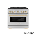 ZLINE Autograph Edition 36 in. 5.2 cu. ft. Paramount Gas Range with 6 Burner DuoPro™ Cooktop and Convection Gas Oven in Stainless Steel and Polished Gold Accents (PSGRZ-36-G)