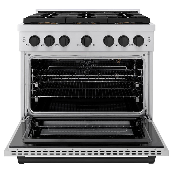 ZLINE Autograph Edition 36 in. 5.2 cu. ft. Paramount Gas Range with 6 Burner DuoPro™ Cooktop and Convection Gas Oven in Stainless Steel and Matte Black Accents (PSGRZ-36-MB)