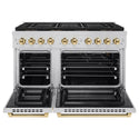 ZLINE Autograph Edition 48 in. 6.7 cu. ft. Paramount Gas Range with 8 Burner DuoPro™ Cooktop and Dual Ovens in Stainless Steel and Polished Gold Accents (PSGRZ-48-G)