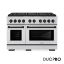 ZLINE Autograph Edition 48 in. 6.7 cu. ft. Paramount Gas Range with 8 Burner DuoPro™ Cooktop and Dual Ovens in Stainless Steel and Matte Black Accents (PSGRZ-48-MB)