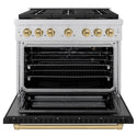 ZLINE Autograph Edition 36 in. 5.2 cu. ft. Paramount Gas Range with 6 Burner DuoPro™ Cooktop and Convection Gas Oven with Black Matte Door and Champagne Bronze Accents (PSGRZ-BLM-36-CB)
