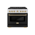 ZLINE Autograph Edition 36 in. 5.2 cu. ft. Paramount Gas Range with 6 Burner DuoPro™ Cooktop and Convection Gas Oven with Black Matte Door and Polished Gold Accents (PSGRZ-BLM-36-G)