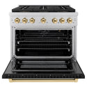 ZLINE Autograph Edition 36 in. 5.2 cu. ft. Paramount Gas Range with 6 Burner DuoPro™ Cooktop and Convection Gas Oven with Black Matte Door and Polished Gold Accents (PSGRZ-BLM-36-G)
