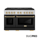 ZLINE Autograph Edition 48 in. 6.7 cu. ft. Paramount Gas Range with 8 Burner DuoPro™ Cooktop and Dual Ovens with Black Matte Doors and Polished Gold Accents (PSGRZ-BLM-48-G)