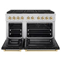 ZLINE Autograph Edition 48 in. 6.7 cu. ft. Paramount Gas Range with 8 Burner DuoPro™ Cooktop and Dual Ovens with Black Matte Doors and Polished Gold Accents (PSGRZ-BLM-48-G)