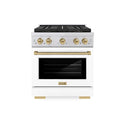 ZLINE Autograph Edition 30 in. 4.2 cu. ft. Paramount Gas Range with 4 Burner DuoPro™ Cooktop and Convection Gas Oven in Stainless Steel with White Matte Door and Champagne Bronze Accents (PSGRZ-WM-30-CB)
