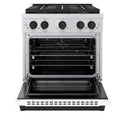 ZLINE Autograph Edition 30 in. 4.2 cu. ft. Paramount Gas Range with 4 Burner DuoPro™ Cooktop and Convection Gas Oven in Stainless Steel with White Matte Door and Matte Black Accents (PSGRZ-WM-30-MB)