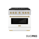 ZLINE Autograph Edition 36 in. 5.2 cu. ft. Paramount Gas Range with 6 Burner DuoPro™ Cooktop and Convection Gas Oven with White Matte Door and Champagne Bronze Accents (PSGRZ-WM-36-CB)