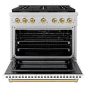 ZLINE Autograph Edition 36 in. 5.2 cu. ft. Paramount Gas Range with 6 Burner DuoPro™ Cooktop and Convection Gas Oven with White Matte Door and Champagne Bronze Accents (PSGRZ-WM-36-CB)