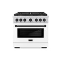 ZLINE Autograph Edition 36 in. 5.2 cu. ft. Paramount Gas Range with 6 Burner DuoPro™ Cooktop and Convection Gas Oven with White Matte Door and Matte Black Accents (PSGRZ-WM-36-MB)