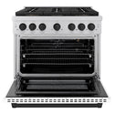 ZLINE Autograph Edition 36 in. 5.2 cu. ft. Paramount Gas Range with 6 Burner DuoPro™ Cooktop and Convection Gas Oven with White Matte Door and Matte Black Accents (PSGRZ-WM-36-MB)