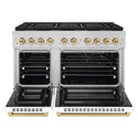 ZLINE Autograph Edition 48 in. 6.7 cu. ft. Paramount Gas Range with 8 Burner DuoPro™ Cooktop and Dual Ovens with White Matte Doors and Champagne Bronze Accents (PSGRZ-WM-48-CB)