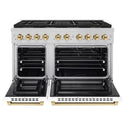 ZLINE Autograph Edition 48 in. 6.7 cu. ft. Paramount Gas Range with 8 Burner DuoPro™ Cooktop and Dual Ovens with White Matte Doors and Polished Gold Accents (PSGRZ-WM-48-G)