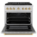 ZLINE Autograph Edition 36 in. 5.2 cu. ft. Paramount Gas Range with 6 Burner DuoPro™ Cooktop and Convection Gas Oven in Stainless Steel with Champagne Bronze Helix Handle and Accents (PSGRZ-36-KCB)