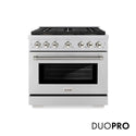 ZLINE Autograph Edition 36 in. 5.2 cu. ft. Paramount Gas Range with 6 Burner DuoPro™ Cooktop and Convection Gas Oven in Stainless Steel with Polished Nickel Helix Handle and Accents (PSGRZ-36-KPN)