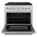 ZLINE Autograph Edition 36 in. 5.2 cu. ft. Paramount Gas Range with 6 Burner DuoPro™ Cooktop and Convection Gas Oven in Stainless Steel with Polished Nickel Helix Handle and Accents (PSGRZ-36-KPN)