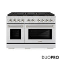 ZLINE Autograph Edition 48 in. 6.7 cu. ft. Paramount Gas Range with 8 Burner DuoPro™ Cooktop and Dual Ovens in Stainless Steel with Polished Nickel Helix Handles and Accents (PSGRZ-48-KPN)