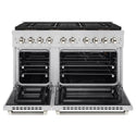 ZLINE Autograph Edition 48 in. 6.7 cu. ft. Paramount Gas Range with 8 Burner DuoPro™ Cooktop and Dual Ovens in Stainless Steel with Polished Gold Helix Handles and Accents (PSGRZ-48-KG)