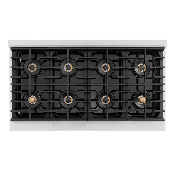 ZLINE Autograph Edition 48 in. 6.7 cu. ft. Paramount Gas Range with 8 Burner DuoPro™ Cooktop and Dual Ovens in Stainless Steel with Polished Gold Helix Handles and Accents (PSGRZ-48-KG)