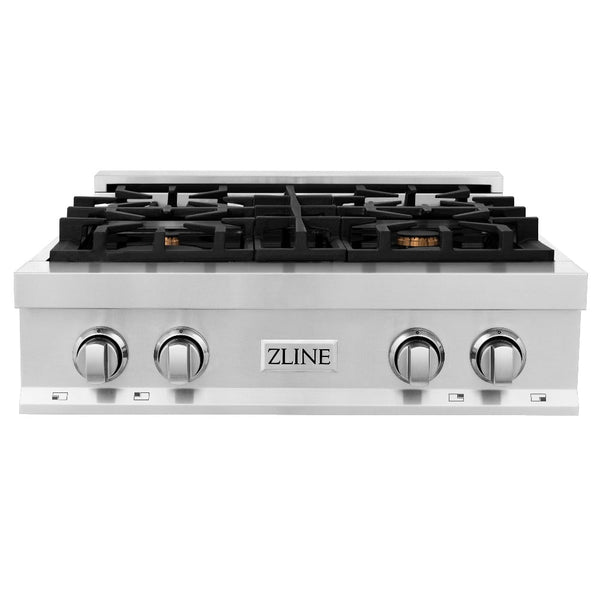 ZLINE 30 in. Porcelain Gas Rangetop with 4 Gas Brass Burners (RT-BR-30) front, oven closed.