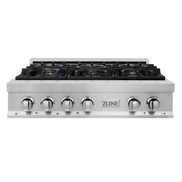 ZLINE 36 in. Legacy Gas Rangetop with 6 Brass Burners and Porcelain Cooktop in Stainless Steel (RT-BR-36)