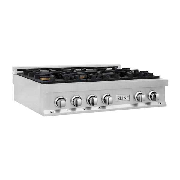 ZLINE 36 in. Legacy Gas Rangetop with 6 Brass Burners and Porcelain Cooktop in Stainless Steel (RT-BR-36)