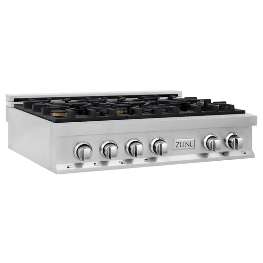 ZLINE 36 in. Legacy Gas Rangetop with 6 Brass Burners and Porcelain Cooktop in Stainless Steel (RT-BR-36)