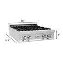 ZLINE Kitchen Package with Refrigeration, 30 in. Stainless Steel Rangetop, 30 in. Range Hood, 30 in. Single Wall Oven and 24 in. Tall Tub Dishwasher (5KPR-RTRH30-AWSDWV) dimensional diagram with measurements.