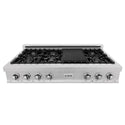 ZLINE 48 in. Porcelain Gas Stovetop in DuraSnow Stainless Steel with 7 Gas Burners and Griddle (RTS-48)-Cooktops-RTS-48 ZLINE Kitchen and Bath