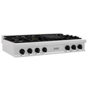 ZLINE Autograph Edition 48 in. Porcelain Rangetop with 7 Gas Burners in DuraSnow® Stainless Steel and Matte Black Accents (RTSZ-48-MB) side.
