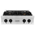 ZLINE Autograph Edition 30 in. Porcelain Rangetop with 4 Gas Burners in Stainless Steel and Matte Black Accents (RTZ-30-MB) front, oven closed.