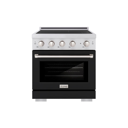 ZLINE 30 in. 4.2 cu. ft. Paramount Induction Range with 4 Element Cooktop and Electric Convection Oven in Stainless Steel with Black Matte Door (SINR-BLM-30)