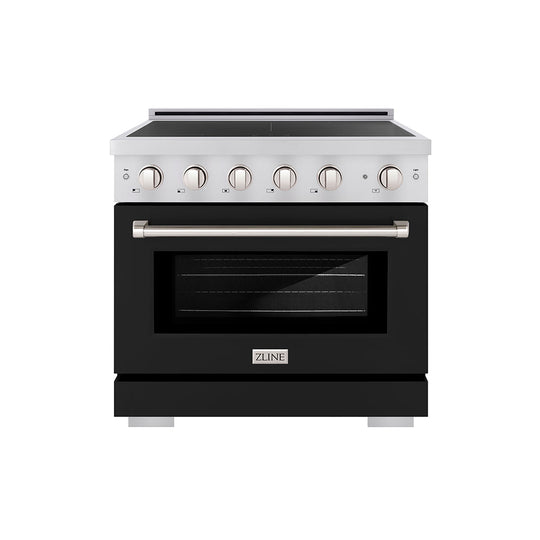 ZLINE 36 in. 5.2 cu. ft. Paramount Induction Range with 5 Element Cooktop and Electric Convection Oven in Stainless Steel with Black Matte Door (SINR-BLM-36)