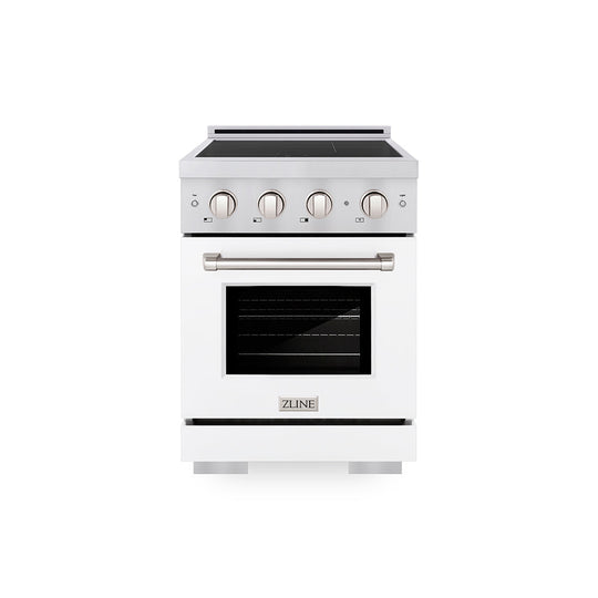 ZLINE 24 in. 3.2 cu. ft. Paramount Induction Range with 3 Element Cooktop and Electric Convection Oven in Stainless Steel with White Matte Door (SINR-WM-24)