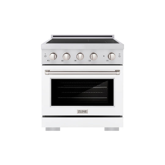 ZLINE 30 in. 4.2 cu. ft. Paramount Induction Range with 4 Element Cooktop and Electric Convection Oven in Stainless Steel with White Matte Door (SINR-WM-30)