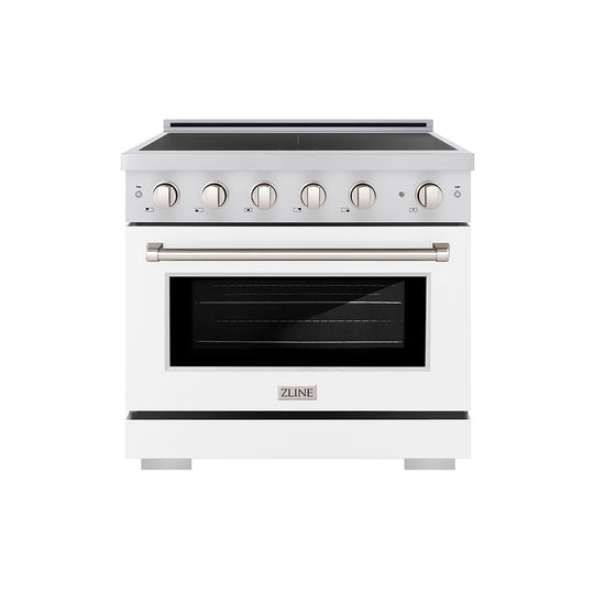 ZLINE 36 in. 5.2 cu. ft. Paramount Induction Range with 5 Element Cooktop and Electric Convection Oven in Stainless Steel with White Matte Door (SINR-WM-36)