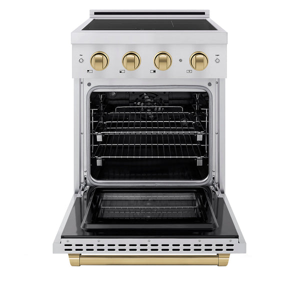 ZLINE Autograph Edition 24 in. 3.2 cu. ft. Paramount Induction Range with 3 Element Cooktop and Electric Convection Oven in Stainless Steel with Champagne Bronze Accents (SINRZ-24-CB)