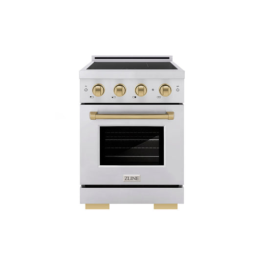 ZLINE Autograph Edition 24 in. 3.2 cu. ft. Paramount Induction Range with 3 Element Cooktop and Electric Convection Oven in Stainless Steel with Champagne Bronze Accents (SINRZ-24-CB)