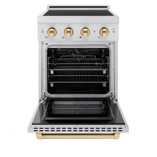 ZLINE Autograph Edition 24 in. 3.2 cu. ft. Paramount Induction Range with 3 Element Cooktop and Electric Convection Oven in Stainless Steel with Polished Gold Accents (SINRZ-24-G)