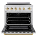 ZLINE Autograph Edition 36 in. 5.2 cu. ft. Paramount Induction Range with 5 Element Cooktop and Electric Convection Oven in Stainless Steel with Champagne Bronze Helix Handle and Knob Accents (SINRZ-36-KCB)