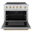ZLINE Autograph Edition 36 in. 5.2 cu. ft. Paramount Induction Range with 5 Element Cooktop and Electric Convection Oven in Stainless Steel with Polished Gold Helix Handle and Knob Accents (SINRZ-36-KG)