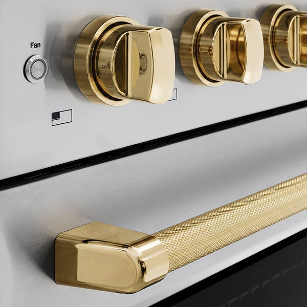 ZLINE Autograph Edition 36 in. 5.2 cu. ft. Paramount Induction Range with 5 Element Cooktop and Electric Convection Oven in Stainless Steel with Polished Gold Helix Handle and Knob Accents (SINRZ-36-KG)