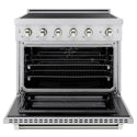 ZLINE Autograph Edition 36 in. 5.2 cu. ft. Paramount Induction Range with 5 Element Cooktop and Electric Convection Oven in Stainless Steel with Polished Nickel Helix Handle and Knob Accents (SINRZ-36-KPN)