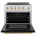 ZLINE Autograph Edition 36 in. 5.2 cu. ft. Paramount Induction Range with 5 Element Cooktop and Electric Convection Oven in Stainless Steel with Black Matte Door and Polished Gold Accents (SINRZ-BLM-36-G)
