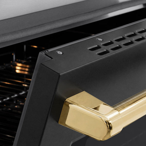 ZLINE Autograph Edition 36 in. 5.2 cu. ft. Paramount Induction Range with 5 Element Cooktop and Electric Convection Oven in Stainless Steel with Black Matte Door and Polished Gold Accents (SINRZ-BLM-36-G)